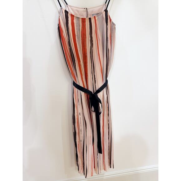 ASOS Multicolor Pleated Spaghetti Strap Button Closure Belted Lined Midi Dress - Picture 1 of 11